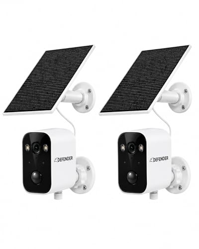 Defender AI 4K Solar Powered Everwatch Battery Wireless Security Camera AI Detection Color Night Vision Spotlight/Siren IP66 Rated 3 Minute Setup Includes 3W Solar Panel Empower App (2-Pack)