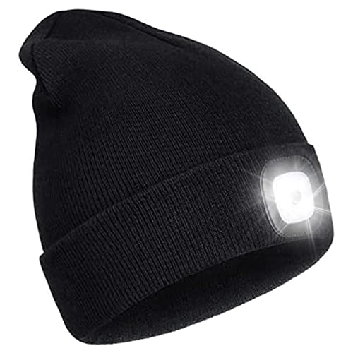 Raweao Mütze mit led Licht, Mütze mit Stirnlampe, Unisex Strick Beleuchtete Mütze Kinder Männer Frauen, USB Wiederaufladbare Scheinwerfer für Outdoor Aktivitäten Cover