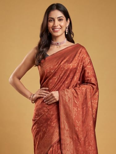 Image of AKHILAM Women's Multicolor Litchi Silk Ethnic Motif Print Saree With Unstitched Blouse Piece|sarees for women | litchi silk sarees