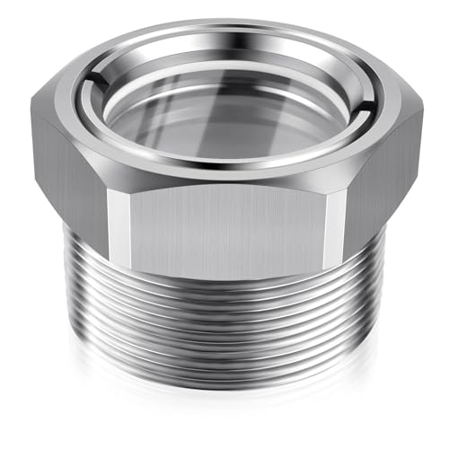 Boltigen 1-1/2'' NPT Male Hex Head Stainless Steel Oil Sight Glass, Liquid Level Gauge Oil Indicator Window for Air Compressor Gearbox Fittings Hydraulic Tank (1-1/2'' NPT Male)