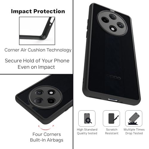 Image of RIGGEAR Shockproof Sleek Hybrid Armor Back Cover Case Compatible with Oppo F27 Pro Plus 5G (Smoke Black Matte PC + Black TPU Bumper)