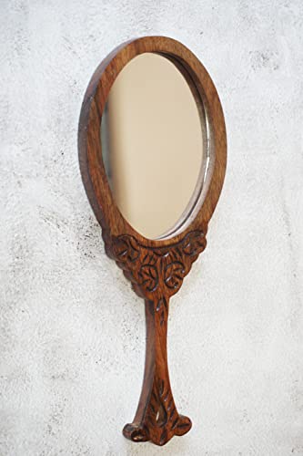 Best Decorative Wall Mirrors: Frameless vs Framed 87 Wooden Oval Shape Framed Carved Hand Mirror, Brown