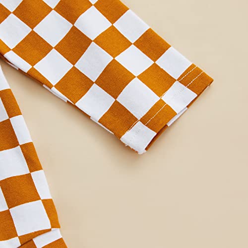 Thilsidee Newborn Boy Girl Checkerboard Plaid Bodysuit One Piece Romper Outfit Long Sleeve Jumpsuit Fall Winter Clothes(M-Khaki,0-6 Months) #TOP4