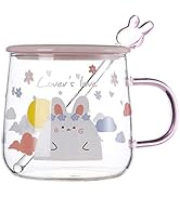 WINOMO ガラスコップ ガラスカップ 蓋付き スプーン付き コップ カップ 透明 耐熱 コーヒー ティーカップ 420ml 大容量 （ランダムスタイル）