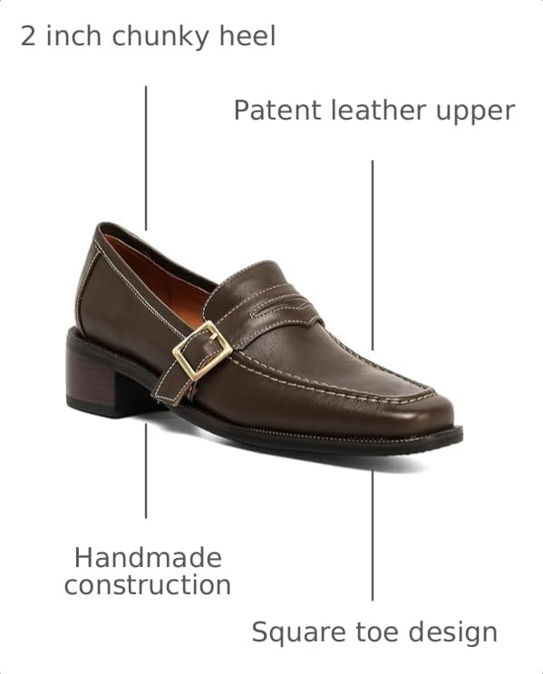 Image of MOOMMO Women Chunky Heel Penny Loafers Square Toe Buckle Slip On Comfort | Office Ladies Loafer Pumps 2 inch Stacked Block Heel Dress Loafers Oxfords Walking Dress Shoes Casual Size 4-11 M US