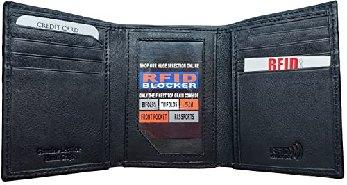 Men's RFID Protected, Genuine Leather Trifold Wallet With ID Window, 9 Credit Card Slots, 2 Hidden Pockets & Full Size Currency Compartment With Key Holder #201 (Black)3