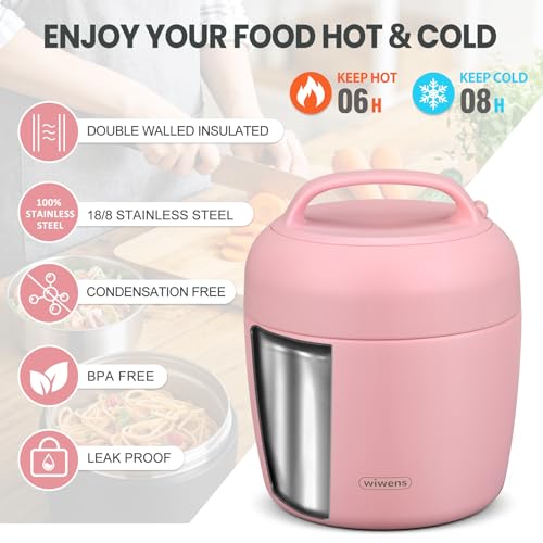Image of wiwens Thermo Food Jar for Hot Food Adults 32OZ Soup Thermo Lunch Containers Wide Mouth Vacuum Insulated Stainless Steel Leakproof Bento Box with Spoon