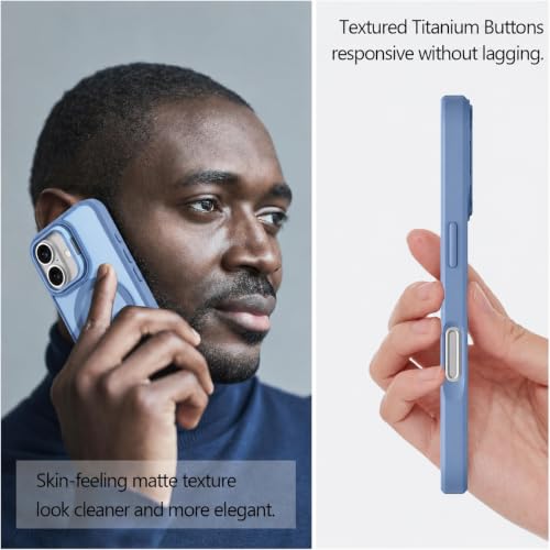 Image of Elzzi Kickstand Case for iPhone 16 Case Compatible with MagSafe, Built-in Adjustable Camera Guard Stand, Translucent Matte Anti-Fingerprint Heavy Duty Shockproof Phone Cover - Official Blue