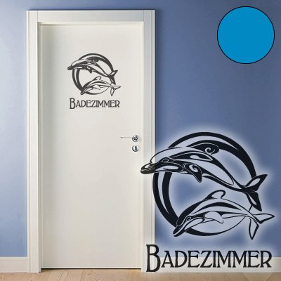 Klebesüchtig A704 Tür-/Wandtattoo Badezimmer Delfine 62cm x 60cm hellblau (in 40 Farben und 4 Größen)