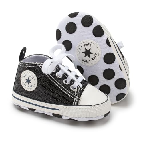 Image of Unisex Baby Girls Boys Canvas High-top Shoes, Newborn Infant Anti-Slip Soft Sole Frist Walking Breathable Sneakers