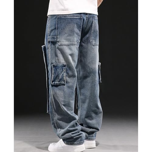 Men's Jeans Relaxed Fit Y2k Baggy Jeans Trendy Hip Hop Motorcycle Pants Straight Leg Skater Loose Denim Jean3