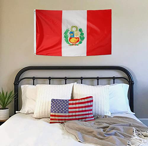 Danf Peru Flag 3X5 Ft Thick Polyester, Fade Resistant, Brass Grommets, Canvas Header, Double Sided Peruvian National Flags 3X5 Feet #TOP4
