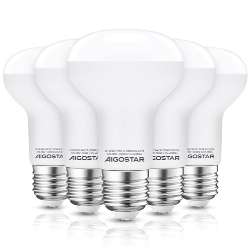 Aigostar - Pack de 5 Bombilla LED E27 9W R63,cálida luz 3000K, 840 lúmenes, Ángulo 170°, No regulable