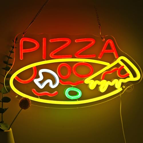 Image of Planzo Pizza LED Neon Sign Light Bar Kitchen Restaurant Pub Home Wall Decor | Business Pub Coffee Shop Neon Sign Wall Decor, Window Display, Bedroom Kids Room Dining Room Party Decor, 16.54 inchx7.48 inch