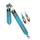 Beaded Lanyard with Matching Beaded Earrings,Native American Style Lanyard, Beaded Badge Holder,ID C