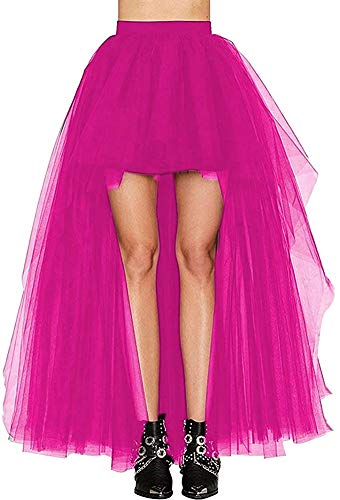 Women Long Overlay Tulle Skirt Sex Slide High Low Party Overskirt