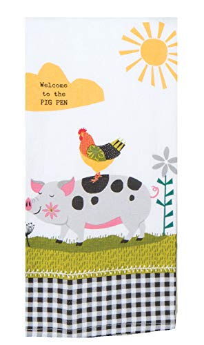 3 Farmhouse Country Themed Kitchen Dish Towels | Stacked Farm Animals, Pig, Cow, Rooster Print | 1 Flour Sack And 2 Dual Purpose Terry Cotton Towel Set For Dishes And Hand Drying #TOP3
