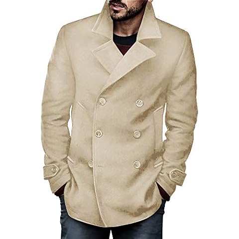 PASLTER Mens Classic Business Pea Coat Winter Warm Double Breasted Heavyweight Trench Coats, Khaki, Medium Cover