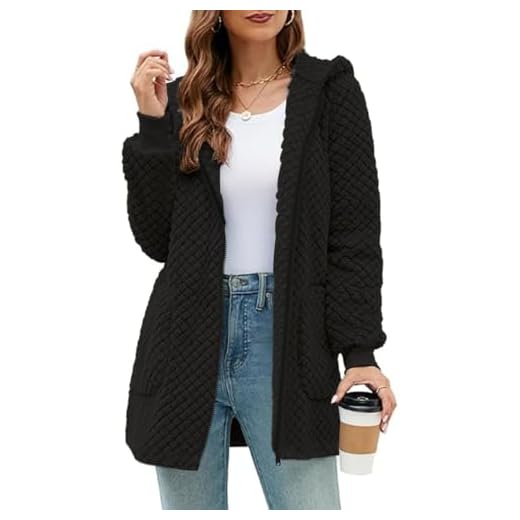 ABINGOO Damen Winterjacke Fleecejacke Lang Kapuzenjacke Teddyjacke Flauschig Plüschjacke Warm Reißverschluss Hoodie Kuscheljacke Wintermantel Mit Taschen(Schwarz,S)