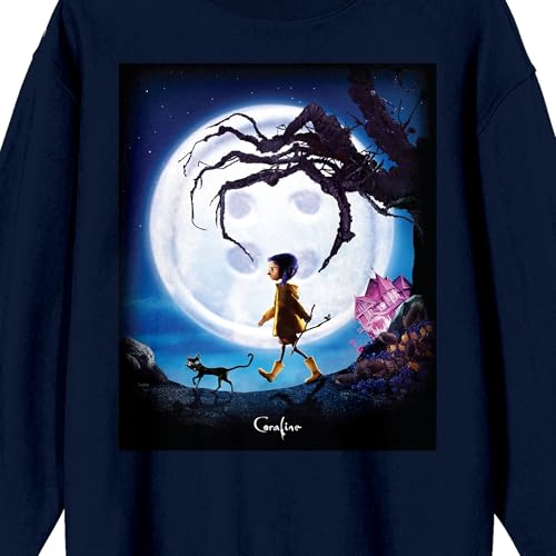 Bioworld Coraline Poster Art Adult Navy Crew Neck Long Sleeve Sweatshirt2