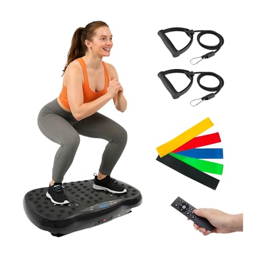 Image of Vibration Plate Exercise Machine for Lymphatic Drainage, 10 Preset Modes & 200-Level Vibrating Platform for Whole Body Fitness, Bluetooth Audio, Home Gym Shake Plate with Resistance Bands