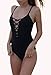 One Pieces Solid Floral Pin Up Sexy Women Front Strappy Cross Swimwear-KJQ999-BK4 Black