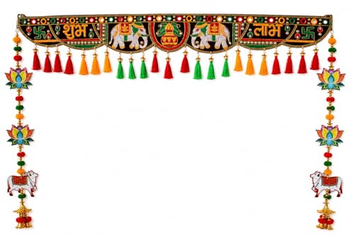 Image of Toran for Main Door Entrance | Traditional Handmade Door Hanging Garland for Decoration Bandhanwar for Main Door,Size 37 Inch (Elephant Toran with Cow Latkan)