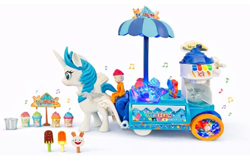 Image of TEC TAVAKKAL 18 Pcs Ice Cream Unicorn Cart Toy with Lights, Music & Bump-and-Go Action | Pretend Play Candy Shopping Cart | Musical Moving Toy | Educational Fun for Kids