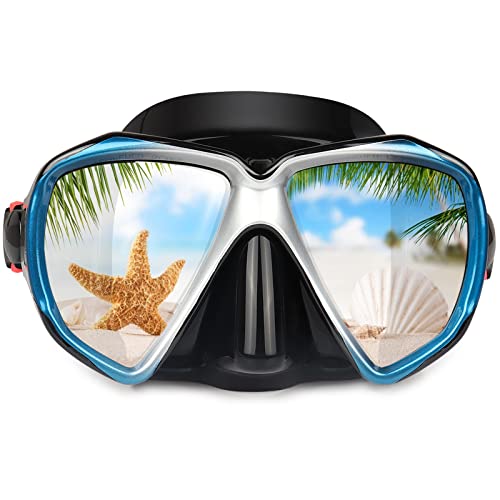 Taucherbrille für Erwachsene mit Anti-Nebel Schnorchelmaske, Schwimmmaske gehärtetem Glas und Nasenabdeckung zum Schnorcheln und Schwimmen (A-Blau)