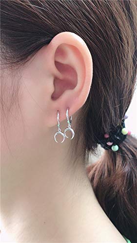 Tiny Moon Dangle Hoop Earrings For Women Girls Teens S925 Sterling Silver Charms Hoops Crescent Half Moon Horn Drop Tiny Cuff Cartilage Helix Minimalist Polished Earrings Fashion Jewelry (Silver) #TOP4