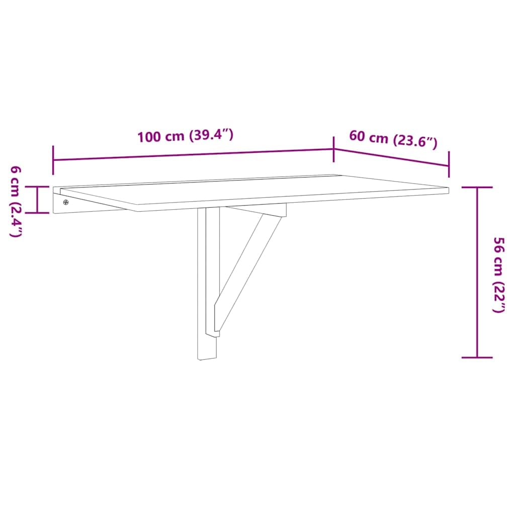 vidaXL Tavolino Muro Pieghevole Grigio Cemento 100x60x56cm Multistrato