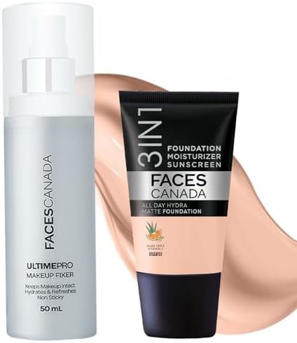 FACESCANADA Waterproof Fix & Finish Kit | Makeup Fixer (50ml) + Rose Ivory All Day Hydra Matte Mini Foundation (18ml) | Makeup Kit For Women (Combo Pack of 2)