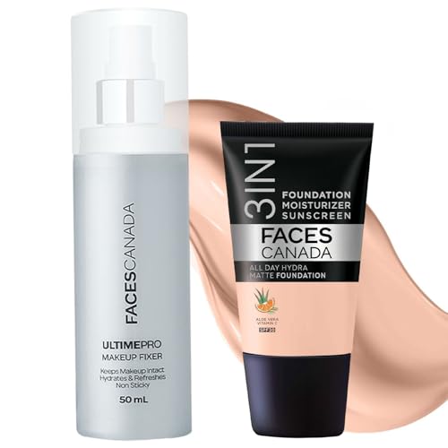 Image of FACESCANADA Waterproof Fix & Finish Kit | Makeup Fixer (50ml) + Rose Ivory All Day Hydra Matte Mini Foundation (18ml) | Makeup Kit For Women (Combo Pack of 2)