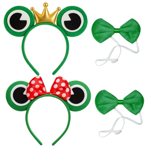 ZocRjvN 4 Stück Set Froschkönig Kostüm Lustige Kostüme für Fasching und Karneval Frosch Haarreif und Grüne Fliege für Damen und Kinder