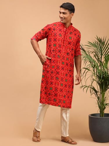 Image of VASTRAMAY Men's Cotton Blend Patola Kurta