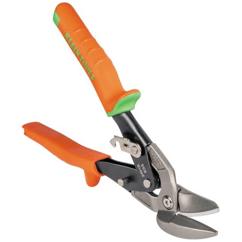 Klein Tools 2401R Right-Cutting Offset Snips Aviation Tin Snips with Forged Blade for Precision Sheet Metal Cutting