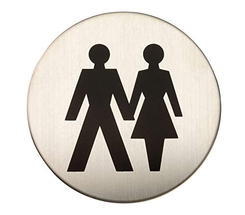 Round Adhesive Unisex Toilet Sign – Satin Stainless Steel