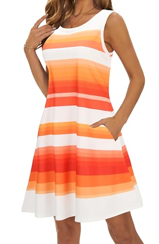 Image of Summer Dresses for Women 2026 Casual Sundresses Beach Cover Ups Sleeveless Tshirt Swing Dress with Pockets