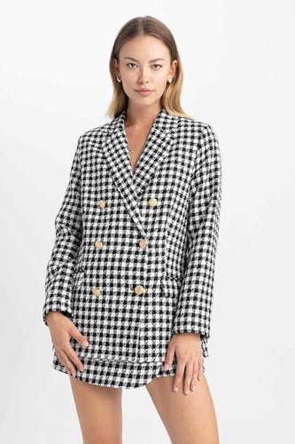 DeFacto Oversize Fit Tweed Blazer Ceket Siyah 34 - Görsel 6