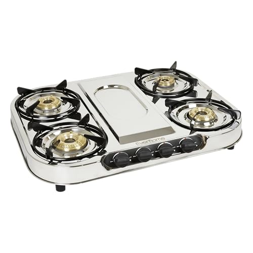 Image of Everflame Swift 4 Burner Gas Stove | Stainless Steel Body | Burners | Gas Saver Technology | Manual Ignition | 360 Brass Nozzle | 2 Years Manufacturer Warranty