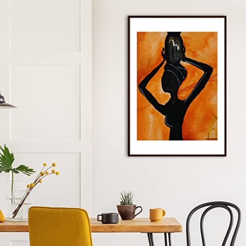 Décoration murale féminine impression encadrée femme africaine bois foncé