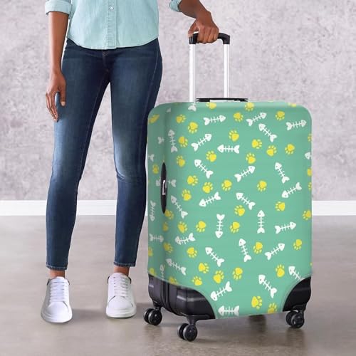Dog Paws And Fish Bones Luggage Suitcase Covers for Luggage Elastic Luggage Cover Protector Scratch Resistant Travel Suitcase Cover Fits 18-32 Inch Luggage Travel Bag Cover Travel Covers-L4