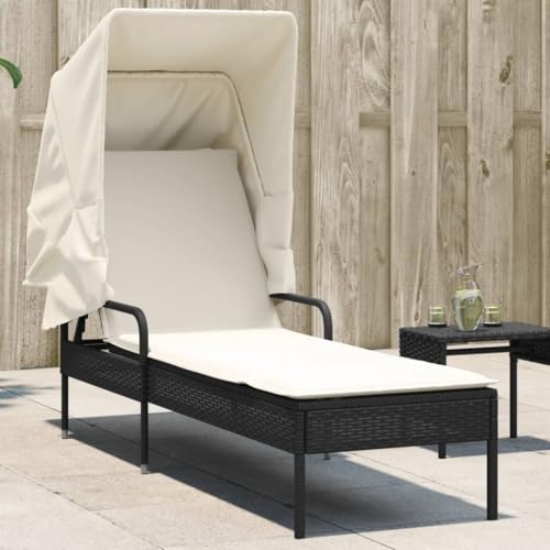 Sophrelle Chaise Longue avec auvent Noir résine tressée,Bains de Soleil,18.2kg-368188