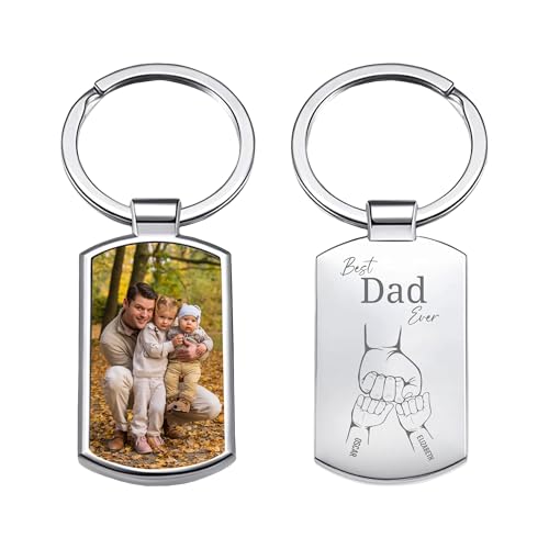 Print Maniacs Personalised Fathers Day Keyring Custom Photo & Engraved Text Gift for Dad Daddy Grandad Uncle Stainless Steel Keepsake Keychain in Gift Box