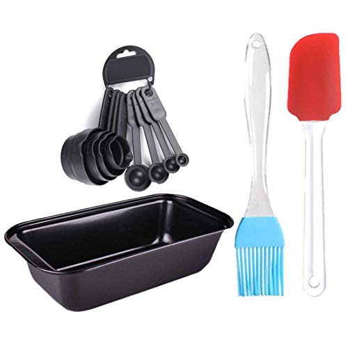 MAKS Bakeware Combo Set: 2 in 1 Rectangle Cake Pan/Bread Loaf, Measuring Spoon, Silicone Spatula and Oiling Brush