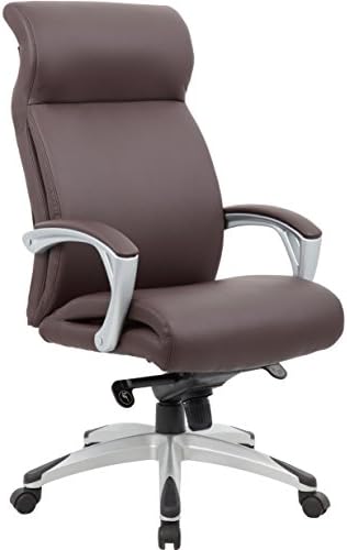 Genesis Designs "Beverly High Back Executive Office Chair with Sleek, Dual Wheel Casters, Leather Plus, Padded Armrests & Reclining Back, Brown