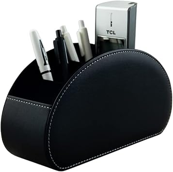 Remote Control Holder Organizer - Table Desk Leather Control Storage with 5 Spacious Compartments (Black)