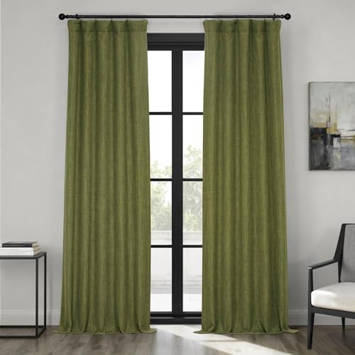 Image of HPD Half Price Drapes - Faux Linen Curtains for Living Room (2 Panels) - 50W X 84L - Textured Room Darkening Curtains for Bedroom 84 Inches Long - Drapes for Home Decor, Tuscany Green