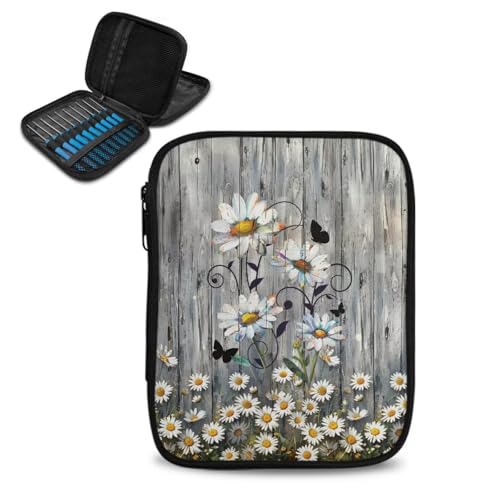 Image of Crochet Hook Case Dasiy Crochet Hook Holder Portable Crochet Hook Storage Bag with Web Pockets Suitable for Crochet Needles /Knitting Accessories