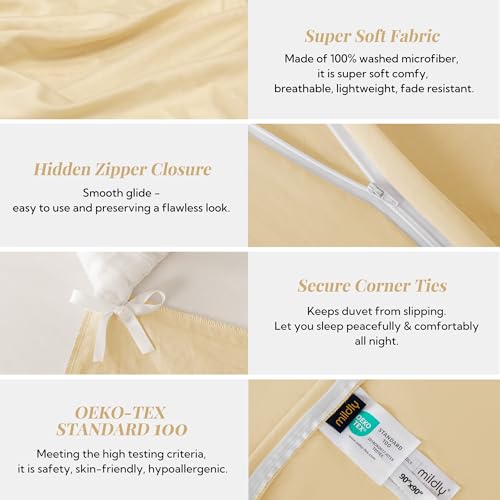 Image of MILDLY Duvet Cover Full Ultra Soft Comforter Cover Set 3pcs, Butter Yellow | Washed Microfiber Cotton-Like, Breathable Comfort, Hidden Zipper, 8 Corner Ties, OEKO-TEX Certified, Fade Resistant